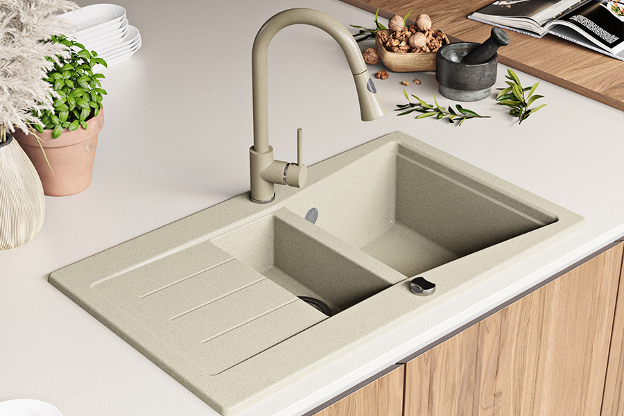 Granitspüle Armatur 8000 Drehexcenter+Siphon Einbauspüle Spülbecken 5