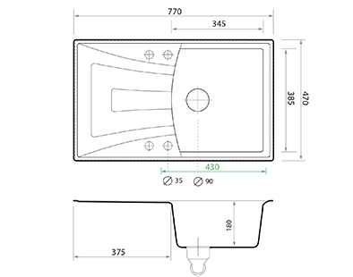 PRIMAGRAN Granitspüle Spülbecken Einzelbecken Spüle Küchenspüle