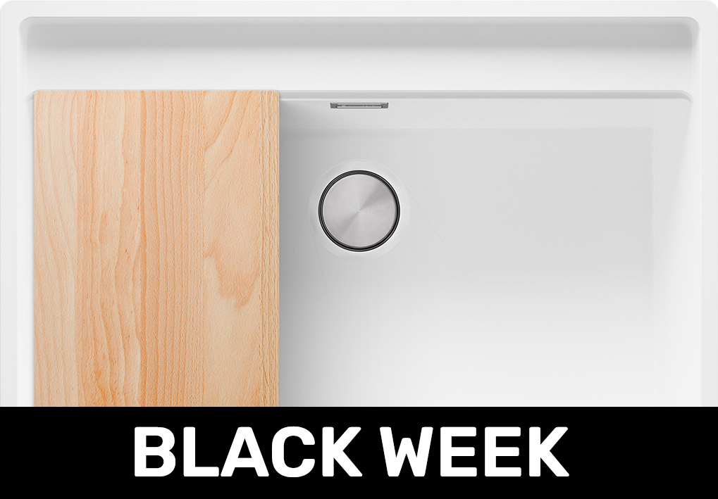 Fregadero bajo encimera de granito de una cubeta para mueble desde 80 cm el color blanco Bergen 80 Low Cut con cubeta grande + GRATIS sin escurridor .