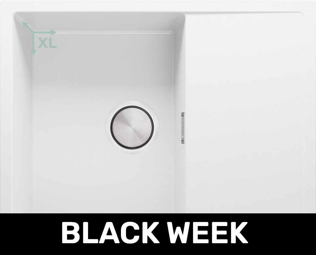 Fregadero de granito con una cubeta grande de una cubeta sobre encimeracon escurridor para mueble desde 60 cm el color blanco Ibiza 620-45. Primagran