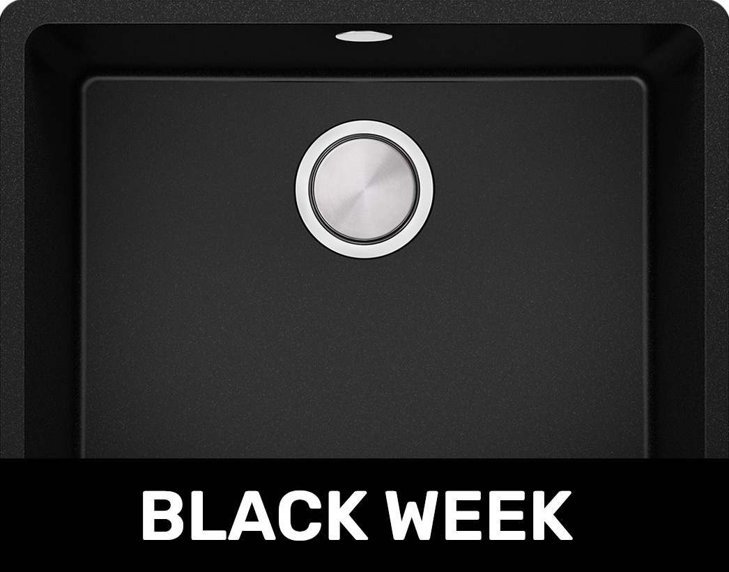 Fregadero de granito Easy de una cubeta sobre encimerasin escurridor para mueble desde 60 cm el color negro Venecia 60 Easy Slim. Primagran