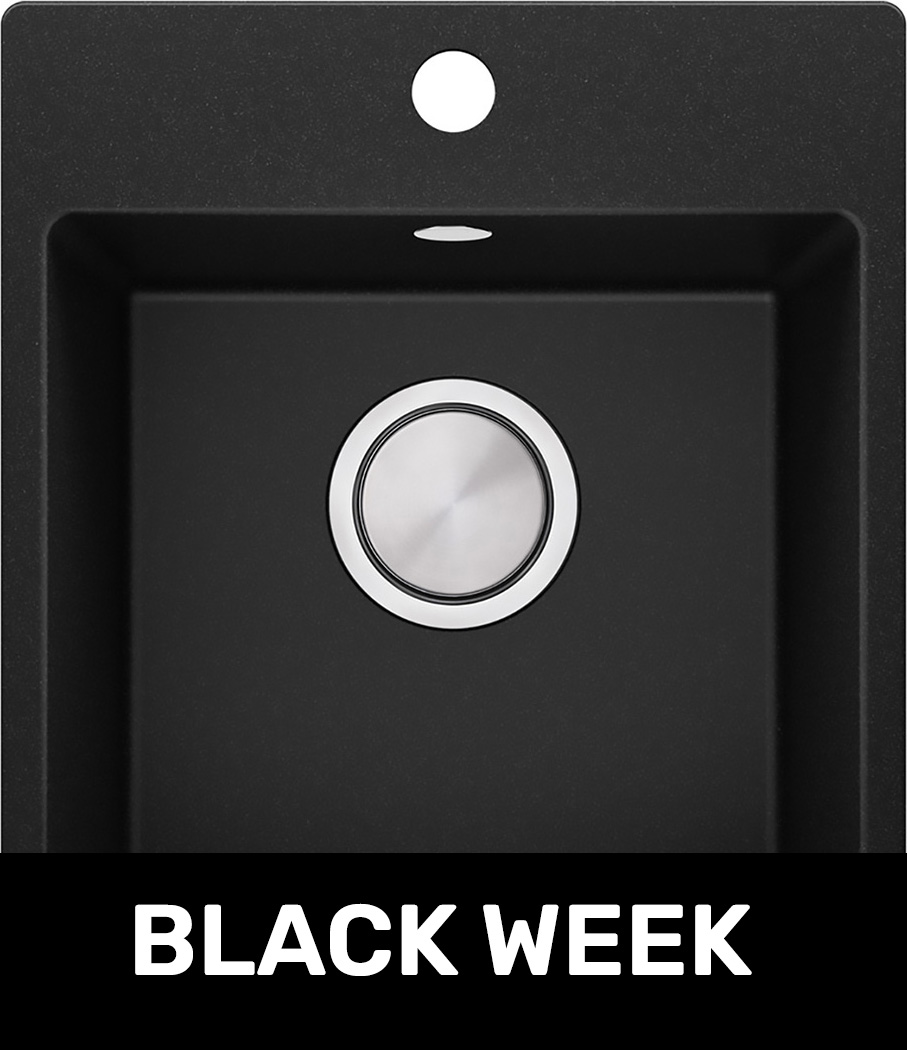 Fregadero de granito Easy de una cubeta sobre encimerasin escurridor para mueble desde 60 cm el color negro Riga 40 Easy. Primagran